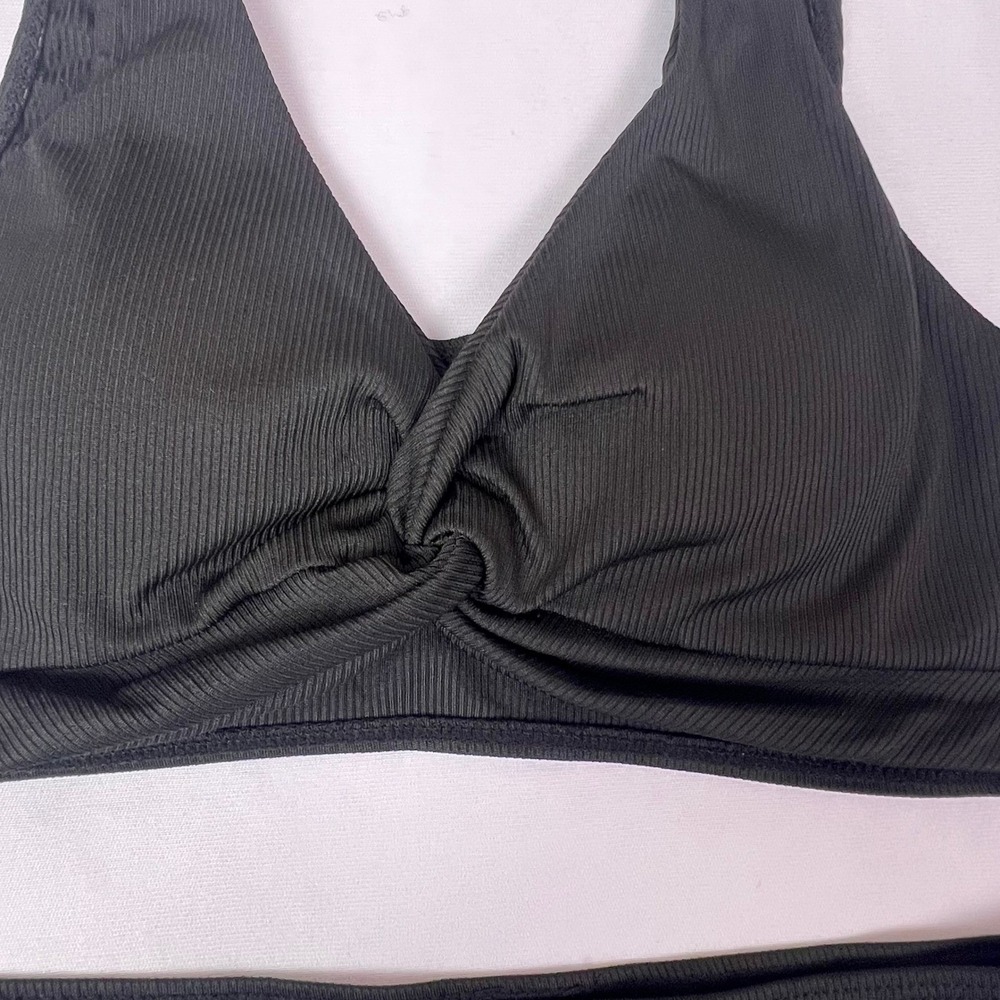 Girls Black Ribbed Twist Front High Waisted Bikini Set Size 14Y - Picture 3 of 5